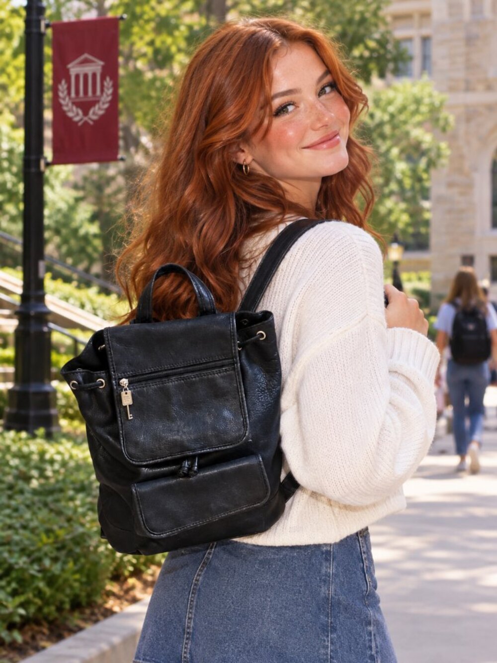 Nice Vintage Fossil Classic Black Pebbled Leather Backpack/Purse Weekender Bag